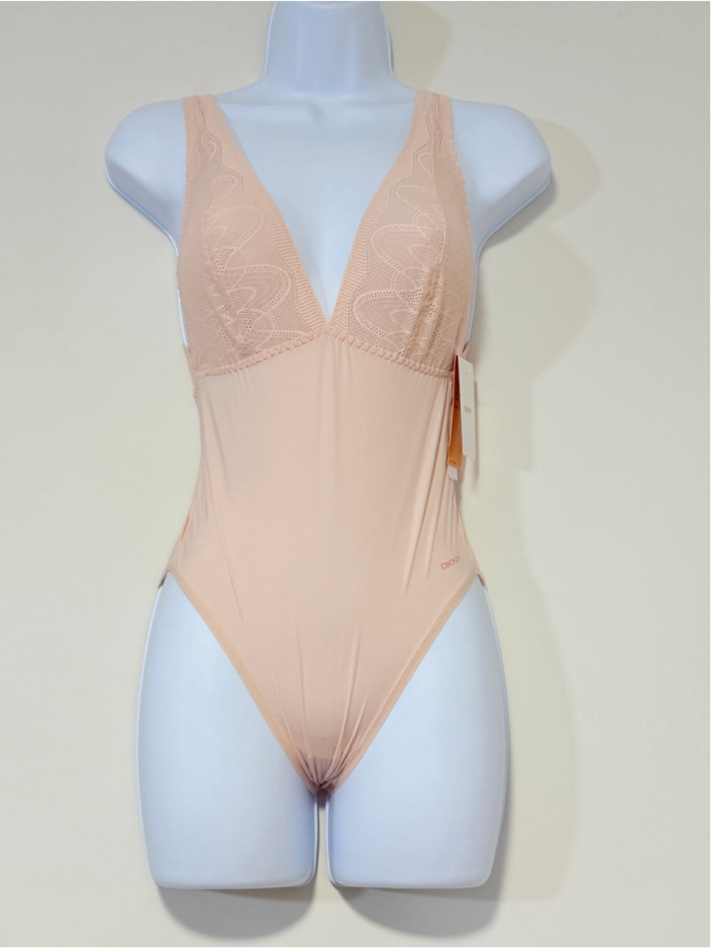 DKNY Women's Small Light Pink Lace Comfort Stretch Bodysuit NWT