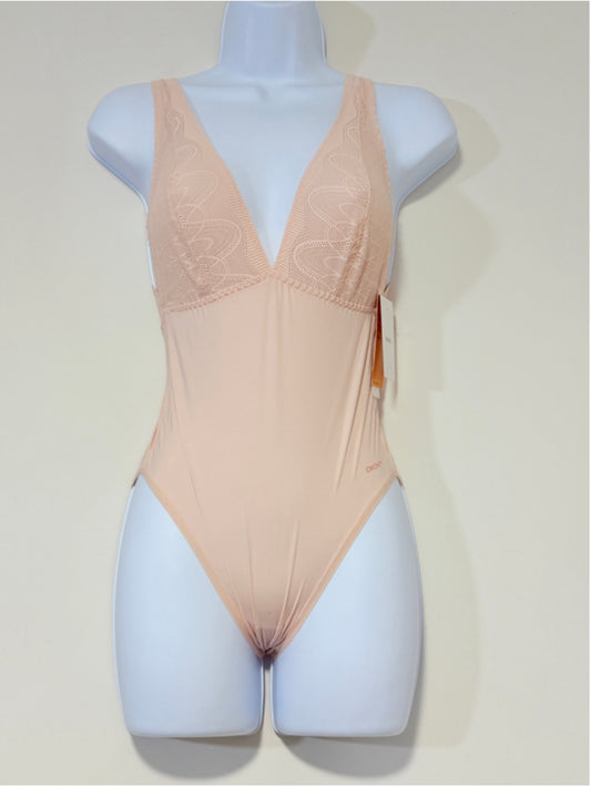 DKNY Women's Small Light Pink Lace Comfort Stretch Bodysuit NWT