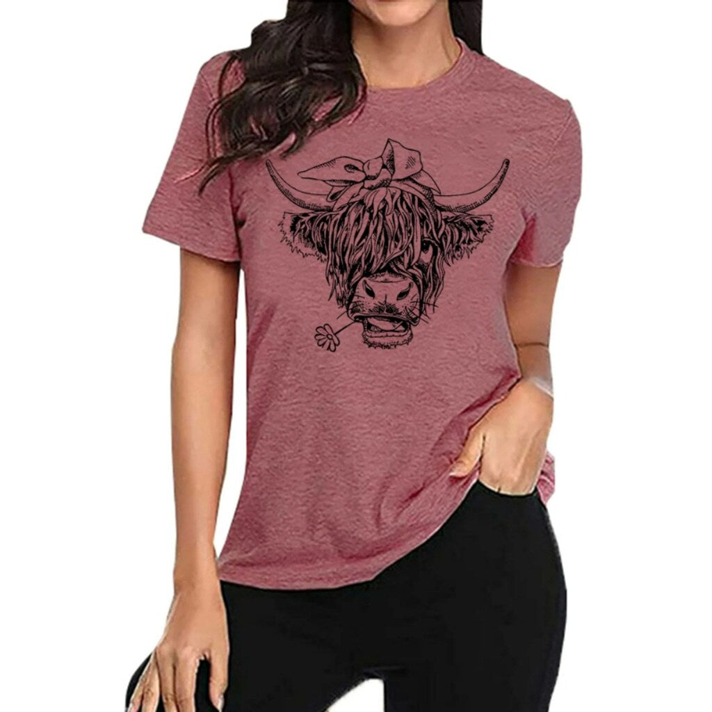 SHEIN Women's Pink Cute Cow Print Graphic Tee Oversized Boxy Casual Top NIB