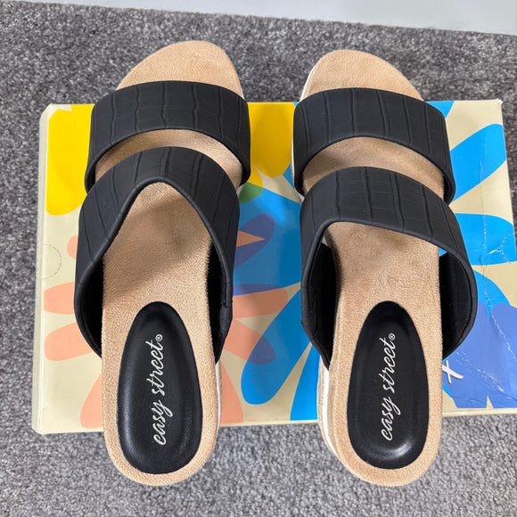 Easy Street Women's 9.5 Black Maryann Wedge Walking Sandals / Shoes NIB