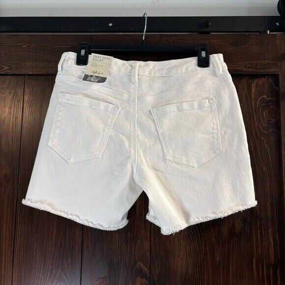 Style & Co. Women's White Denim Frayed-Hem Casual Shorts NWT