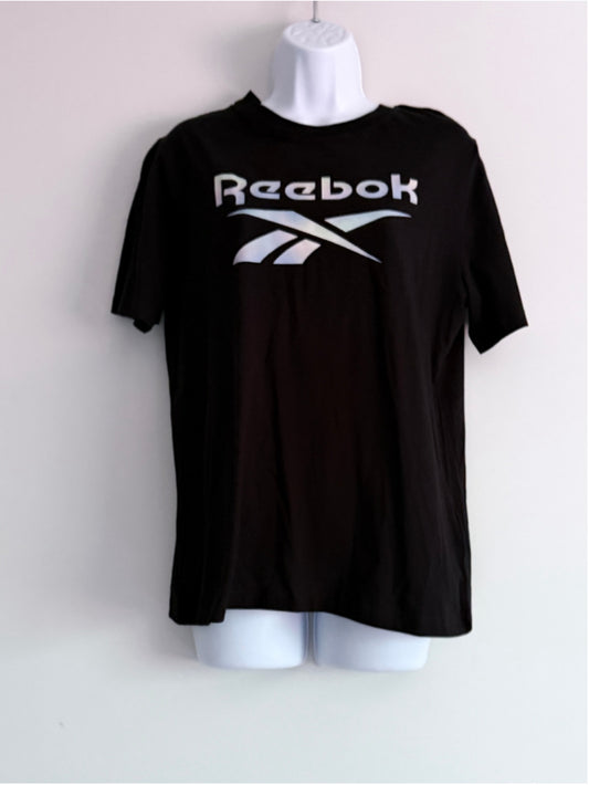 Reebok Women's Medium Black Logo-Print Crewneck Athletic T-Shirt NWT