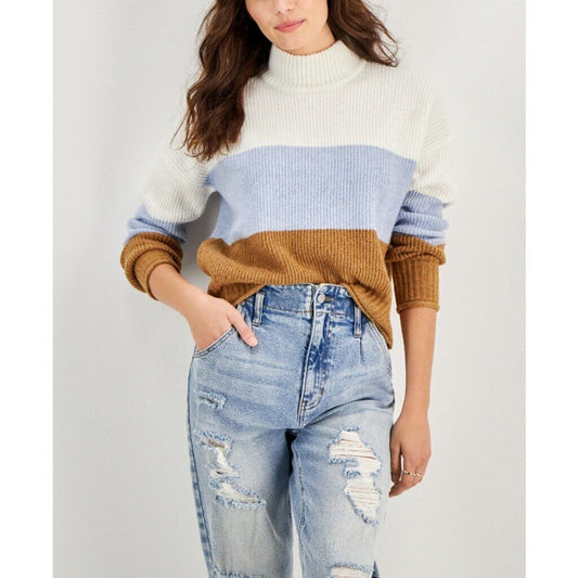 Pink Rose Juniors' Medium Soft Color-blocked Mock-Neck Sweater NWT