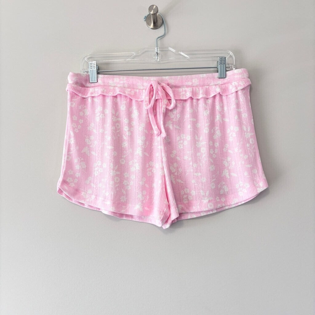 Roudelain Women's 2PC Pink & White Tank & Shorts Comfy Soft  Pajama Set NWT