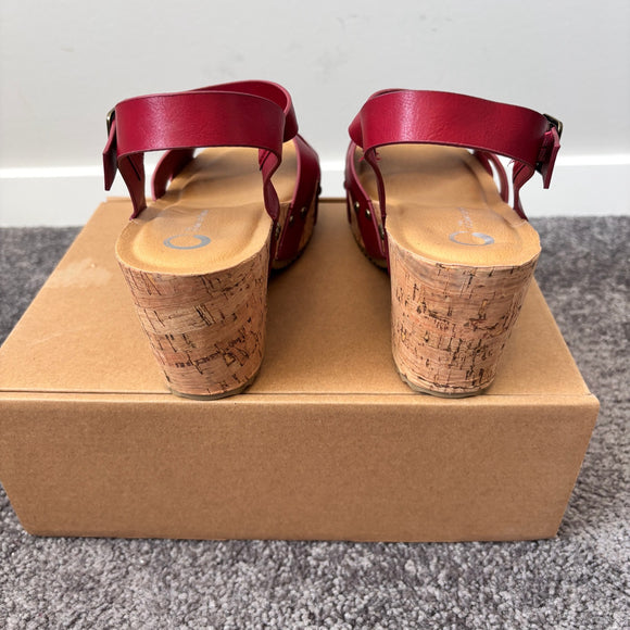 Journee Collection Women's Size 8 & 8.5 Red Cork Block Heel Valentina Shoes NIB