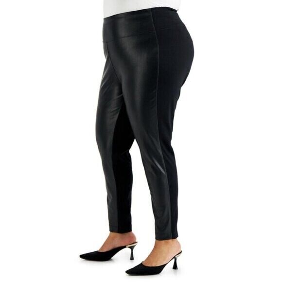 Calvin Klein Plus Size 0X Black Faux-Leather Front Leggings NWOT