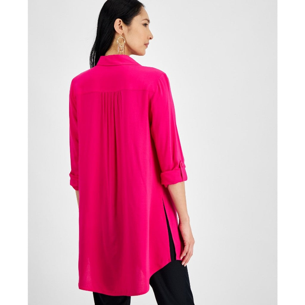 INC International Concepts XL Hot Pink Button Down Tunic Blouse - Very Long! NWT