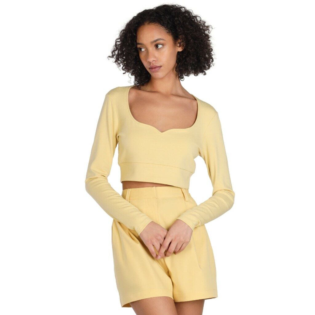 Bar III x Nicole Williams English Women's XS Yellow Cropped Long-Sleeve Top NWT