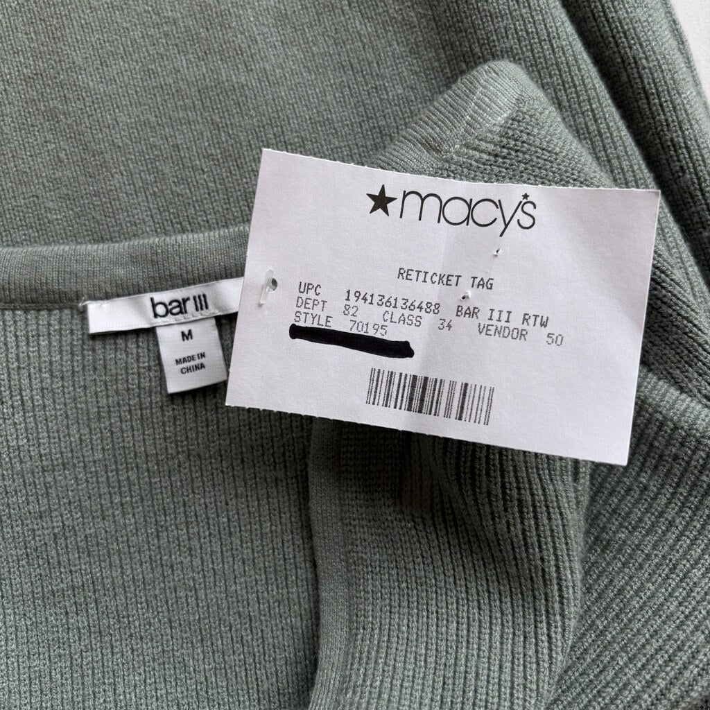 Bar III Women's Size Medium Strapless Twist-Detail Green Midi Sweater Dress NWT