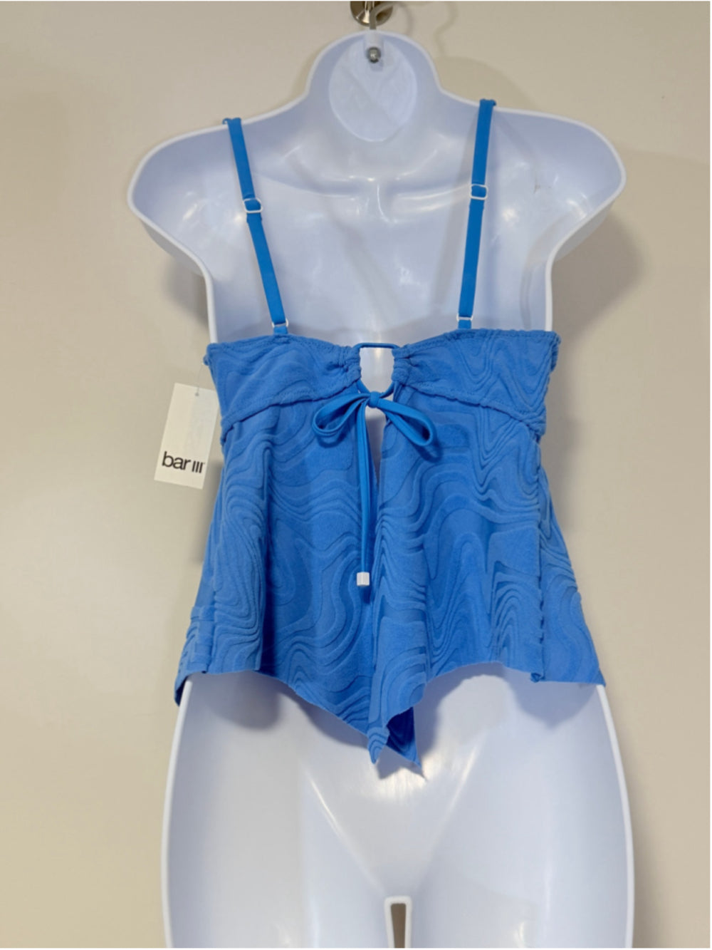 Bar III Women's Medium Heat Wave Blue Textured Swim Tankini Top NWT