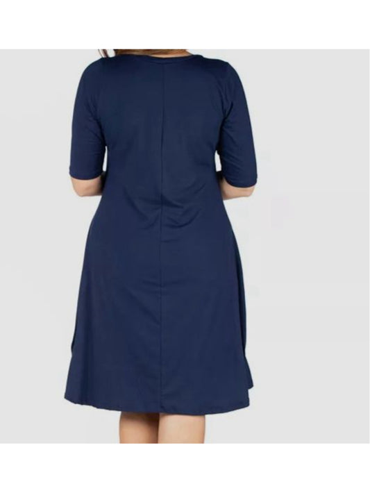 24seven Plus Size 1X Navy Pleated Boat Neck Stretchy & Soft Midi Dress NWT
