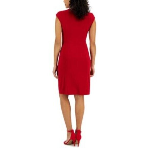 Kasper Red and White Colorblocked Faux-Wrap Cap-Sleeve Dress NWT