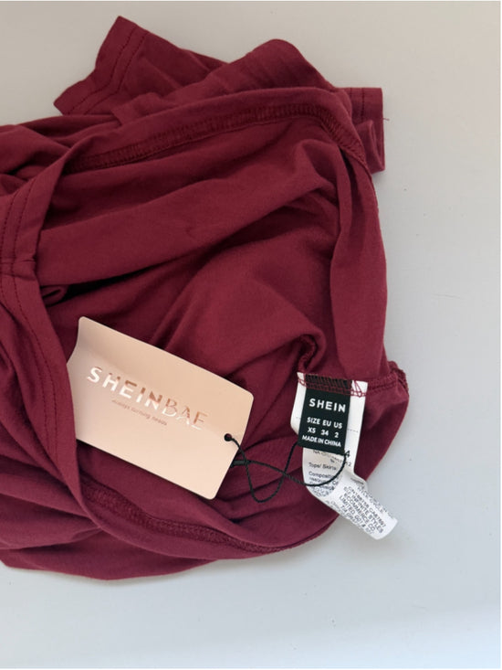 SHEIN BAE Size Extra Small Burgundy Asymmetrical Off Shoulder Crop Top NWT