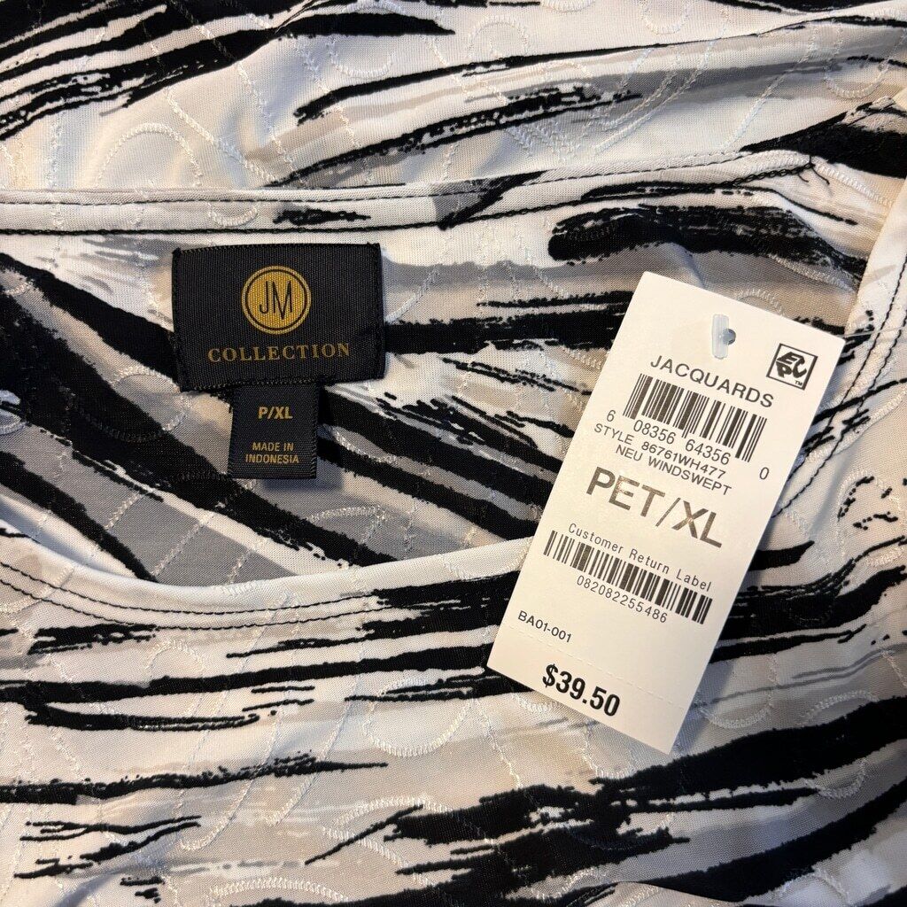 JM Collection Women's Extra Large Petite Printed 3/4 Sleeve Jacquard Top NWT.