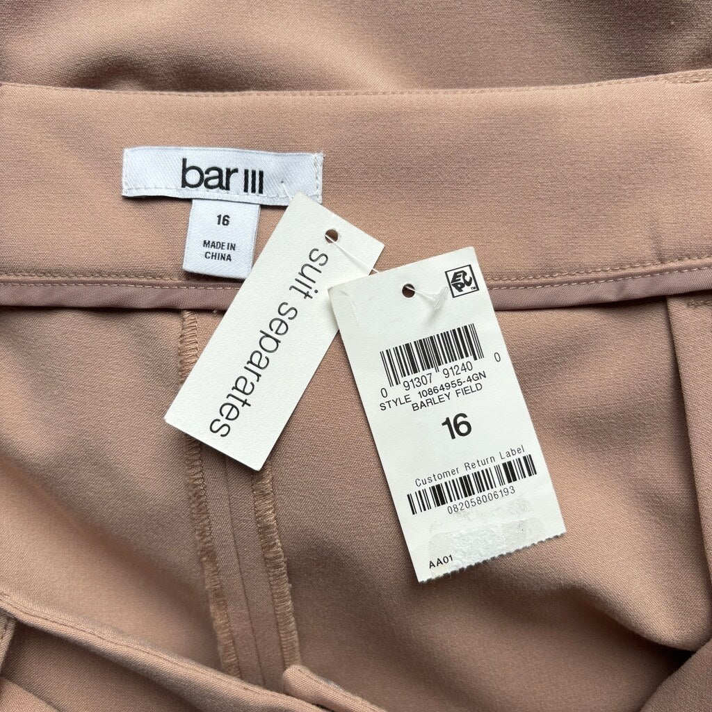 Bar III Women's Size 16 Beige Pleated High-Rise Wide-Leg Dress Pants NWT