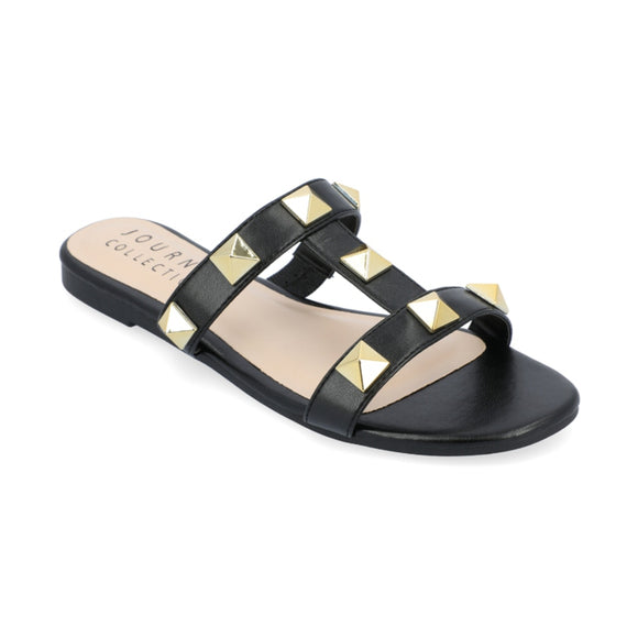 Journee Collection Women's 9 Black & Gold Kendall Studded Sandals NIB