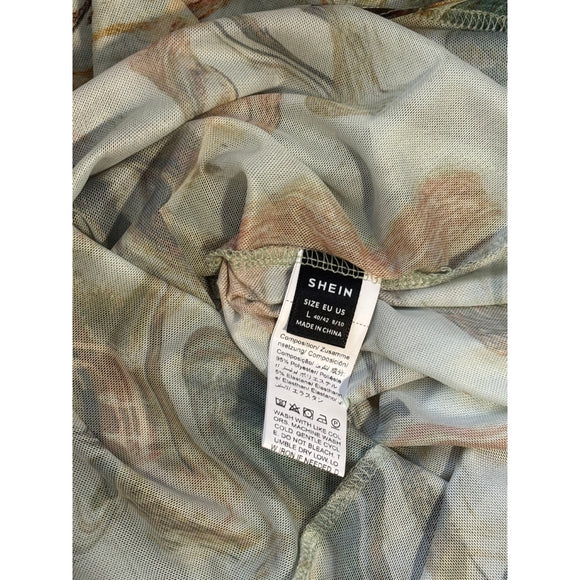 SHEIN Size Large Abstract Marble Print Mesh Long Sleeve Top NWT