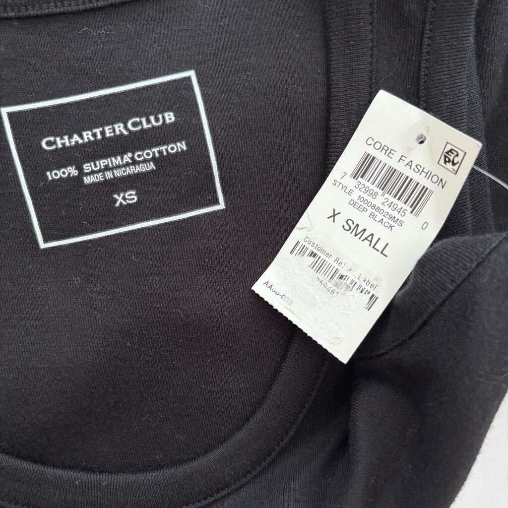 Charter Club Women's Extra Small Black 100% Cotton Scoop Neck Tank Top NWT