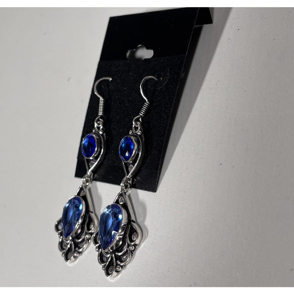 Blue Topaz & Tanzanite Gemstone Drop Dangle Earrings 2.6" 925 Silver Plated NWT