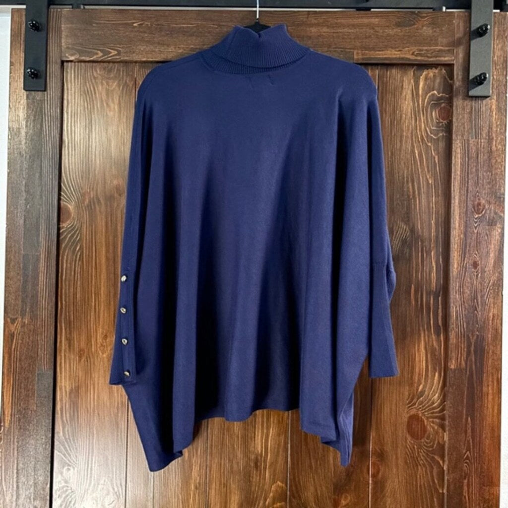 Alfani Size Small Navy Blue Turtleneck Poncho Long Sleeved Sweater NWT