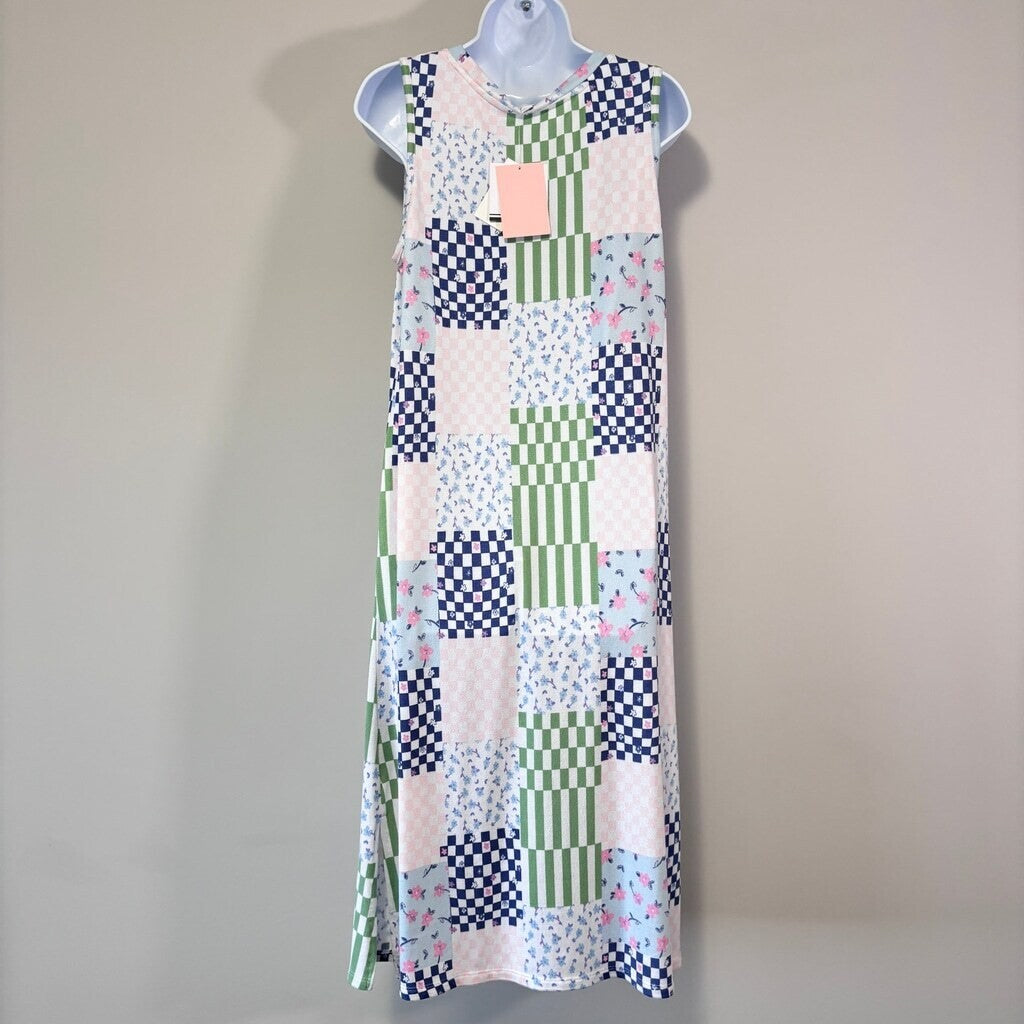 Roudelain Women's White & Blue Patchwork Printed Sleeveless Soft Nightgown NWT