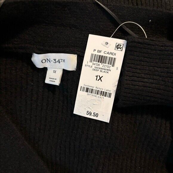 ON 34TH Plus Size Long Patch Chunky Knit Pocket Black Cardigan NWT
