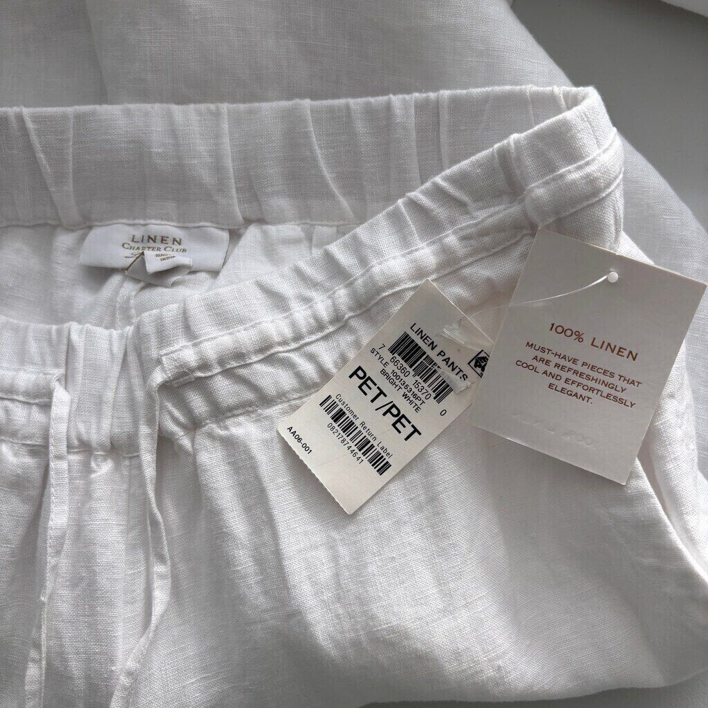 Charter Club Petite 100% Linen White Drawstring Pants NWT
