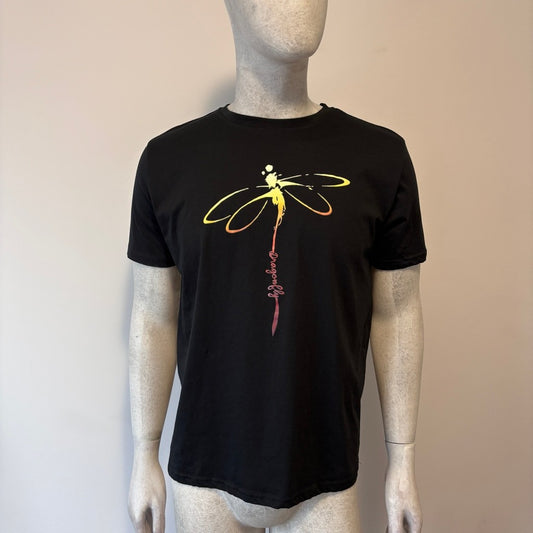 Shein Men's Size Large Dragonfly Graphic Short Sleeve Black T-Shirt NIB