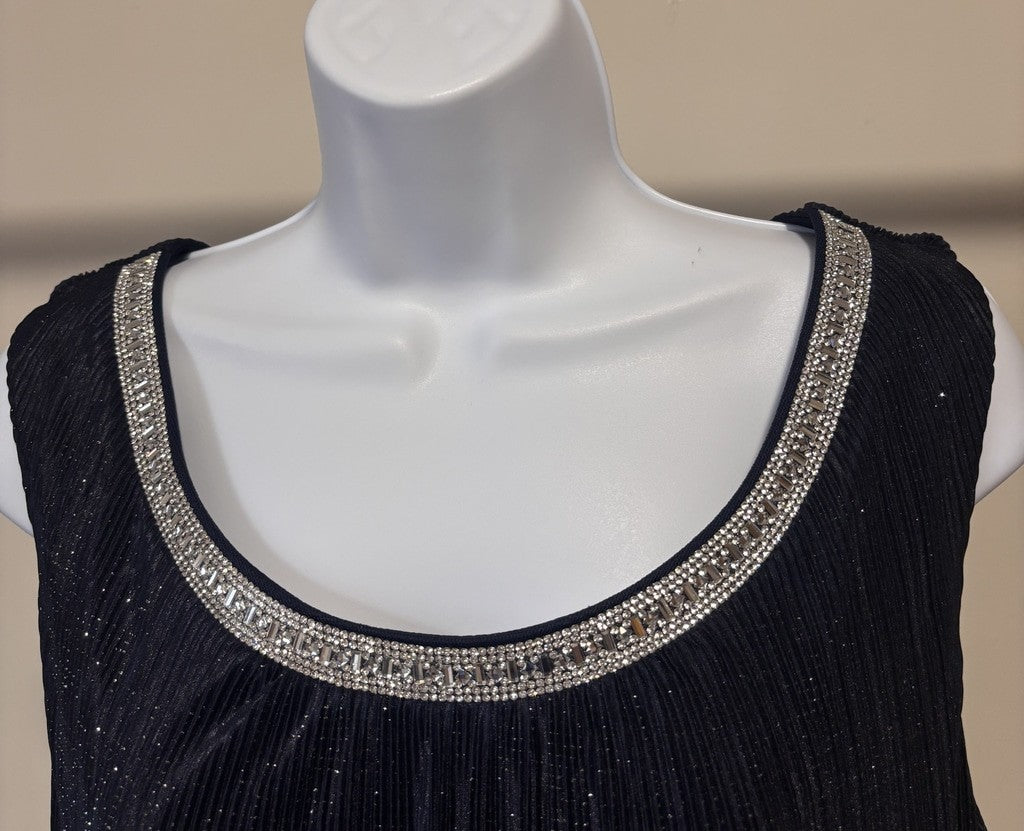 R & M Richards Size 8 Glitter Pleated Formal Party Dress w/ Crystal Neckline NWT