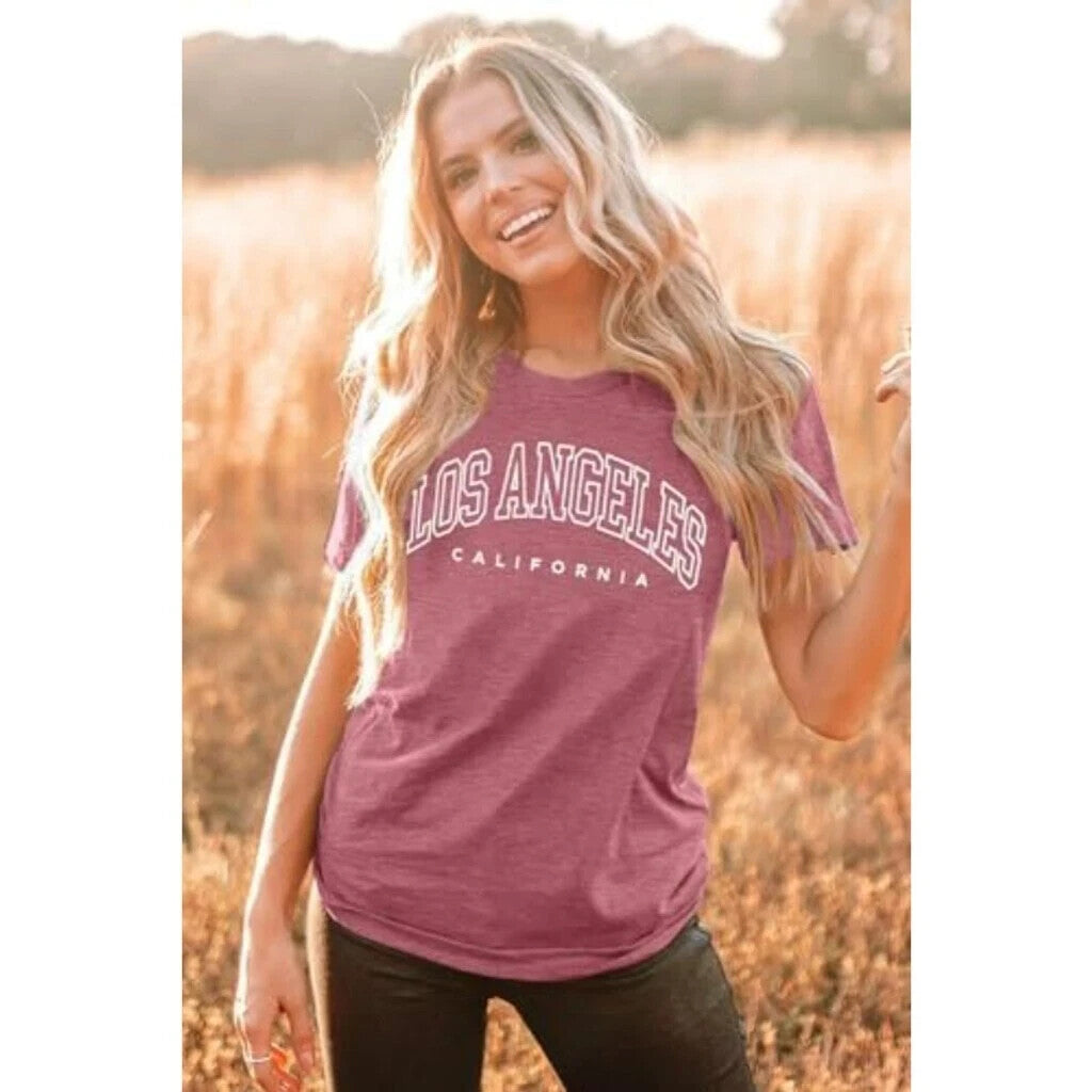 SHEIN Women's Los Angeles California Pink Graphic Oversized T-Shirt Top NIB