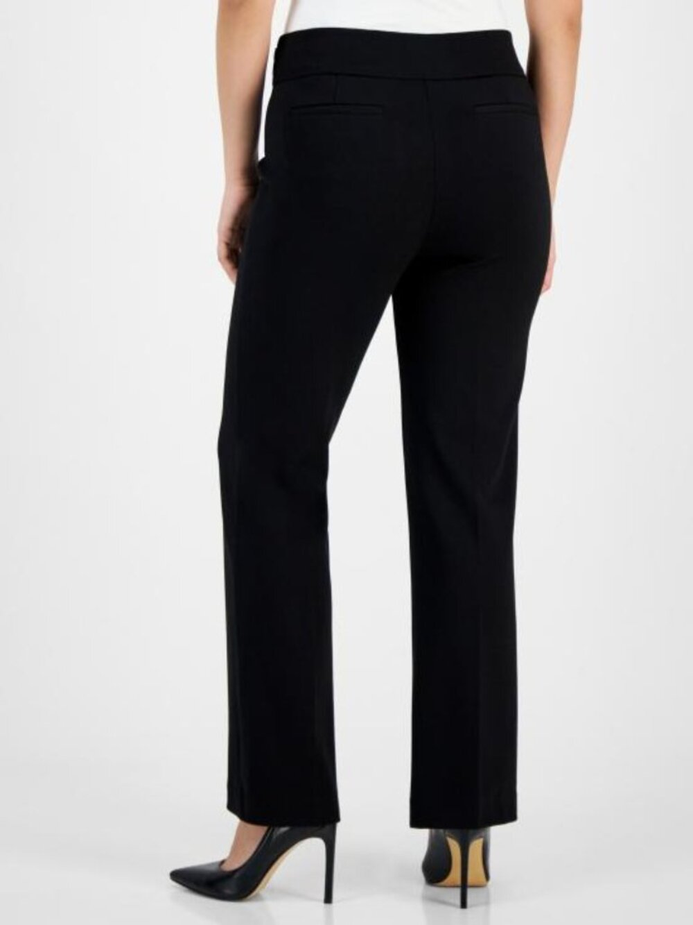 AK Anne Klein Women's XL Petite Black Pull-On Side-Tab Bootcut Leg Trousers NWT