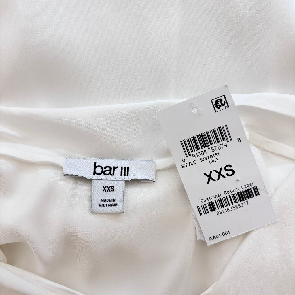 Bar III Women's Size XXS White Tie-Neck Sleeveless Satin Blouse NWT