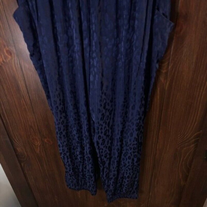 On 34th Plus Size Leopard Print Navy Blue Jacquard Jumpsuit NWT
