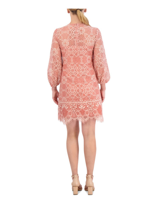 Vince Camuto Size 10 Pink Lace Jewel-Neck Balloon Sleeve Shift Dress NWT