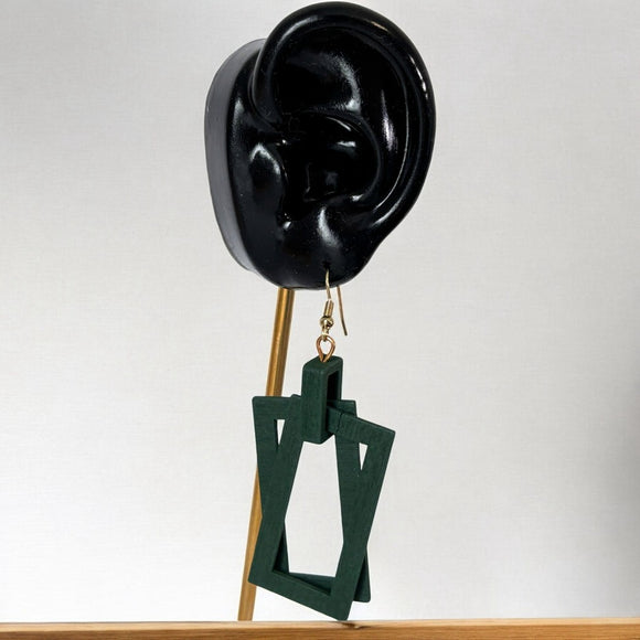 Women's Green Wooden Lightweight Stylish Square Drop Earrings NWT