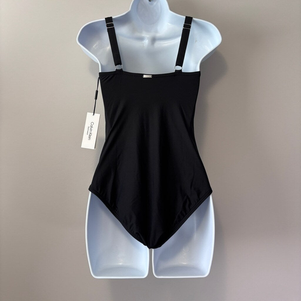 Calvin Klein Women's Size 6 Black Starbust Pleated One-Piece Swimsuit NWT