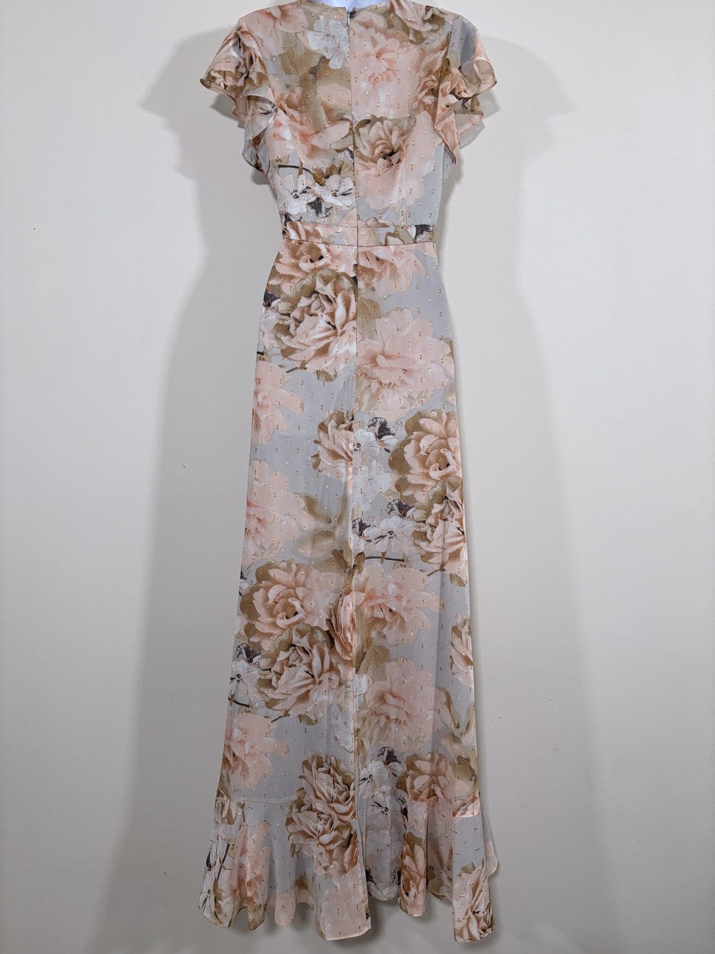 Calvin Klein Size 6 Floral Print Chiffon Ruffle Maxi Dress Formal Dress NWT