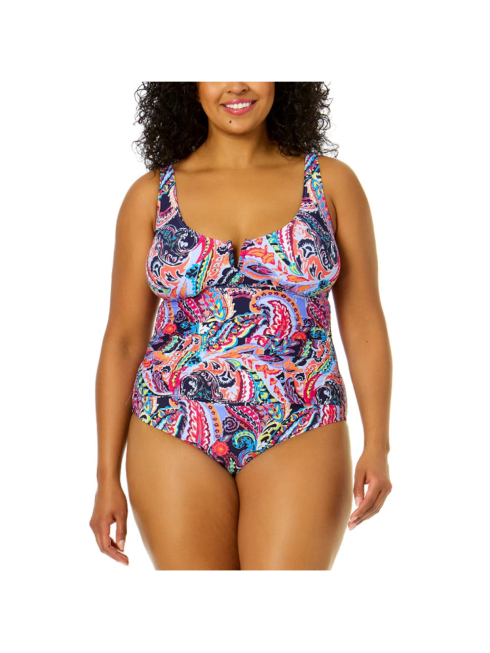 Anne Cole Plus Size 20W Paisley Notched Scoop-Neck One Piece Swimsuit NWT