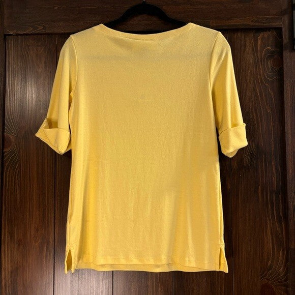 Karen Scott Women's 100% Cotton Yellow Boat-Neck Top / T-Shirt NWT.