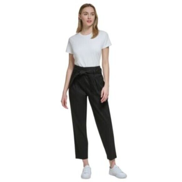 CALVIN KLEIN Women's High-Rise Tie-Waist Pants, Black NWT