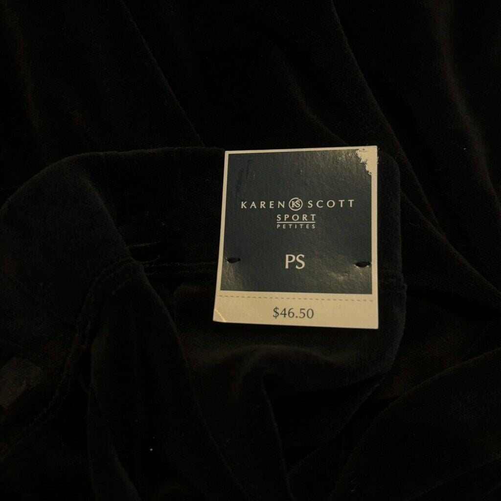 Karen Scott Petite Black Velour Elastic-Waist Pants NWT