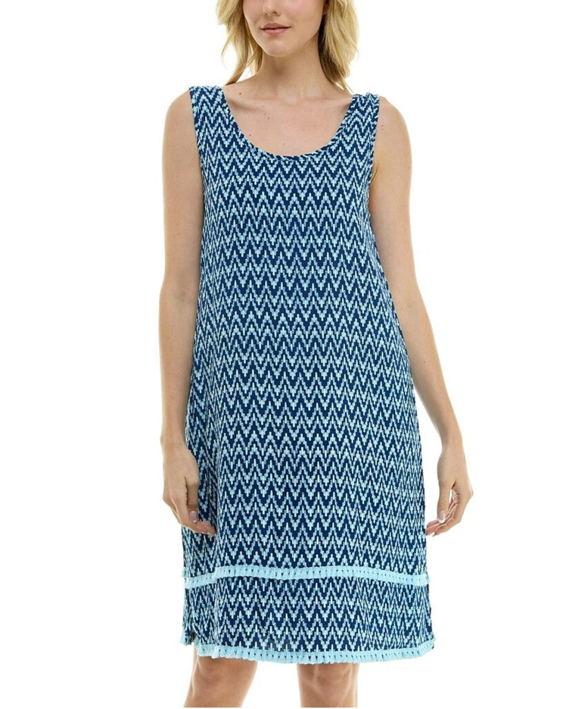 Roudelain Women's Dark Blue Printed Tassel-Trim Tank Nightgown NWT