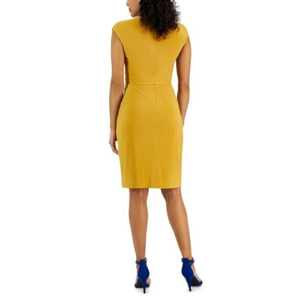 KASPER Colorblocked Blue and Gold Faux-Wrap Cap-Sleeve Dress NWT