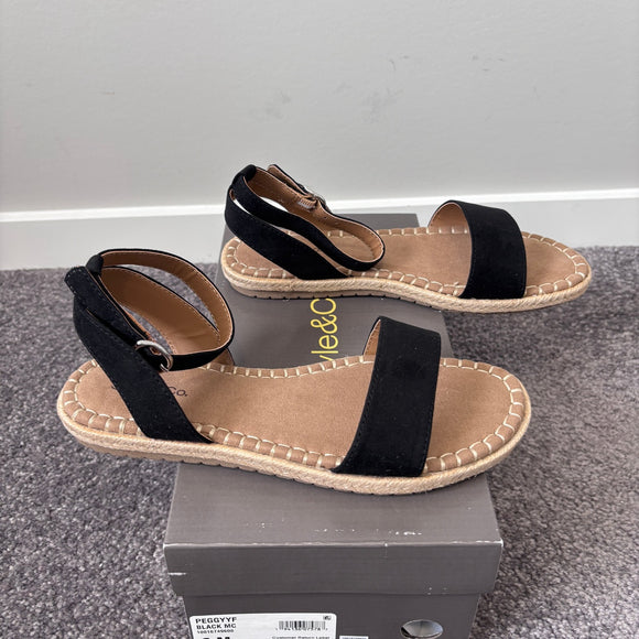 Style & Co Women's 6 Black & Tan Ankle-Strap Espadrille Flat Sandals NIB