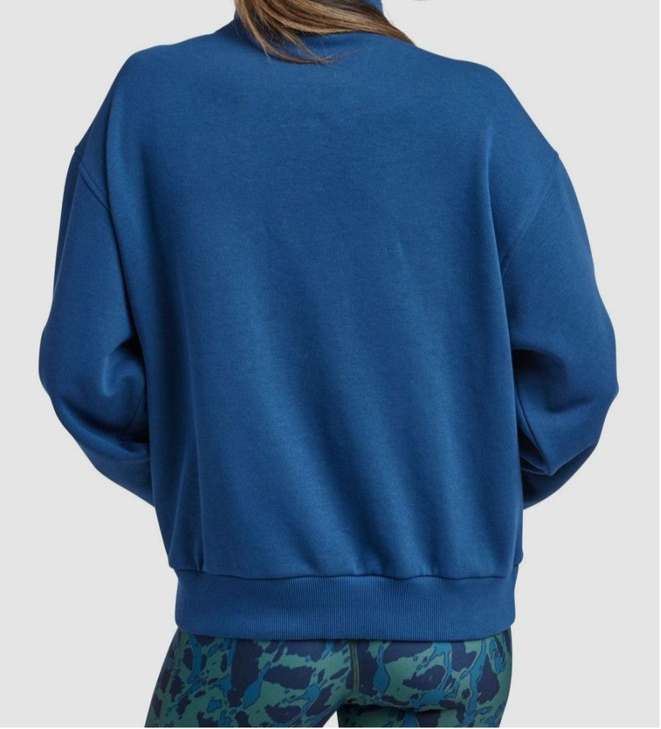 Reebok Women's XS 1/4 100% Cotton Pullover Sweatshirt Navy Blue NWT
