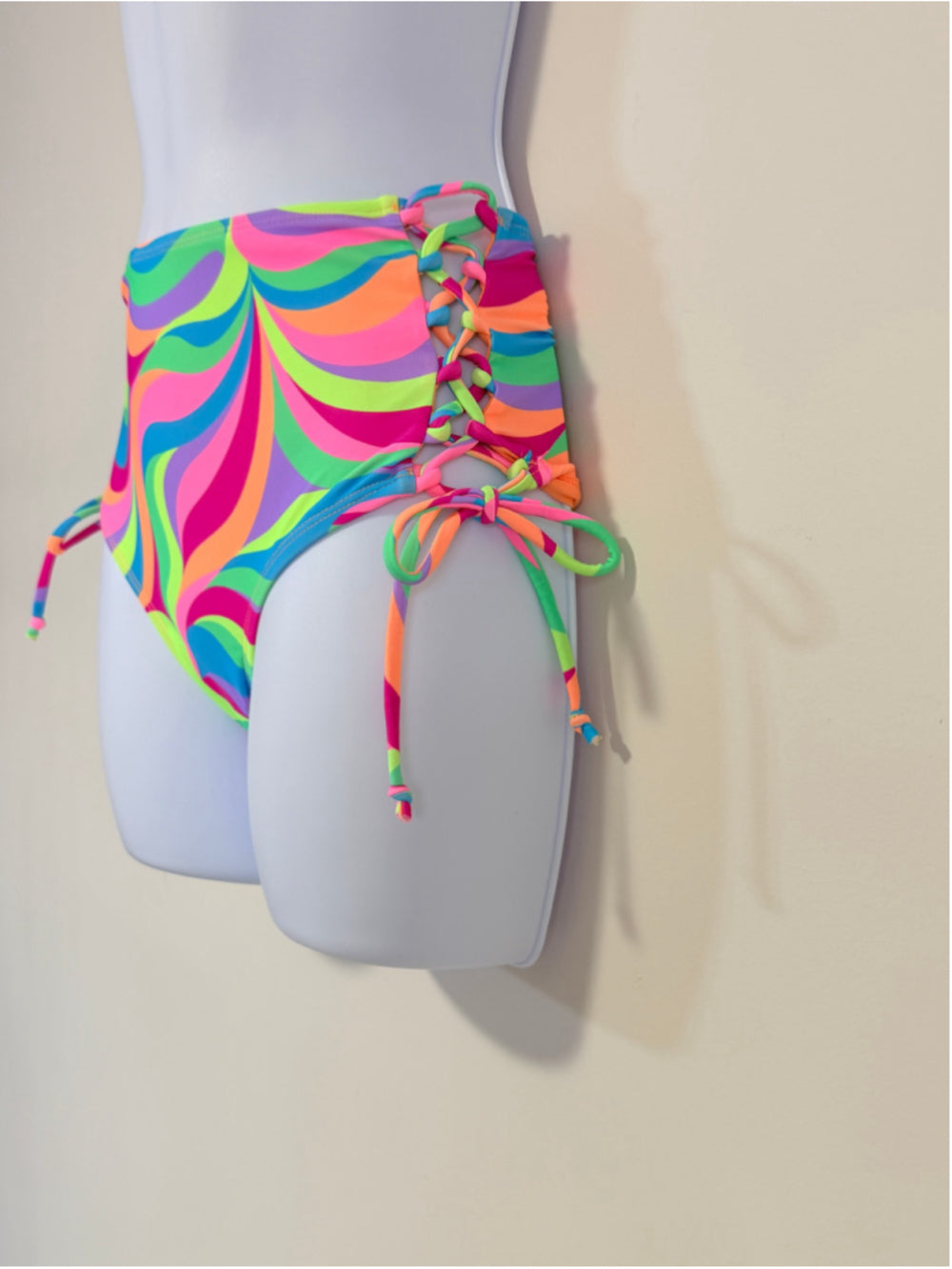 Salt + Cove Size XS Neon Swirl Side-Lace-Up High Waist Bikini Bottom NWT