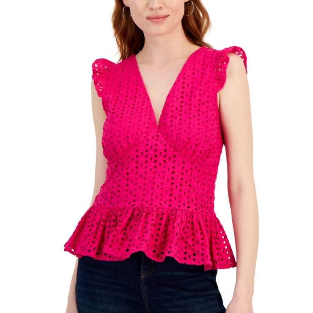 I.N.C. International Concepts Women's Size 0 Hot Pink Cotton Eyelet Top NWT