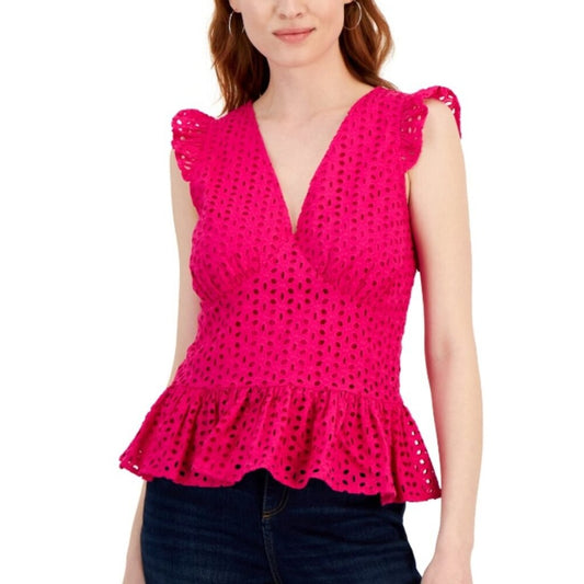 I.N.C. International Concepts Women's Size 0 Hot Pink Cotton Eyelet Top NWT