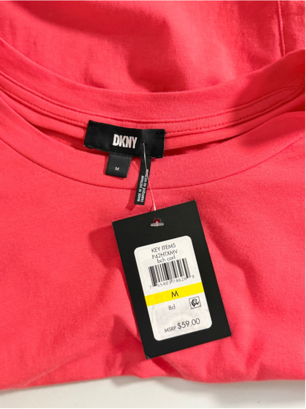 DKNY Size Medium Coral Stud Sleeve Tee Top Short-Sleeved T-Shirt NWT