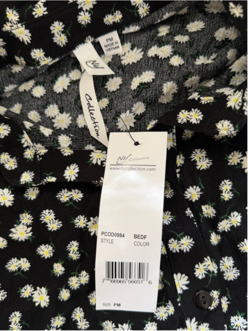 NY Collection Women's Medium Petite Black Floral Tiered Maxi Shirt Dress NWT